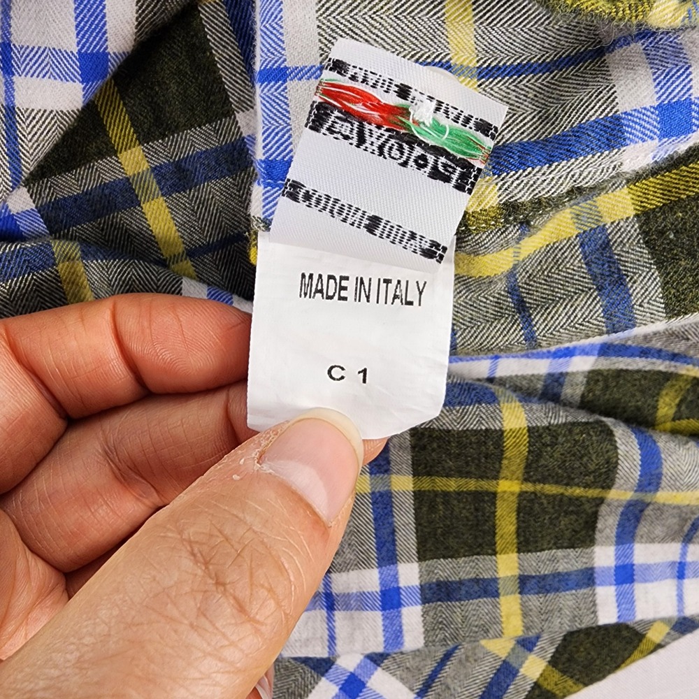 Lauro Napoli Shirt Mens 15.75 40 Olive Blue Plaid 100% Cotton Made in Italy - Picture 5 of 10